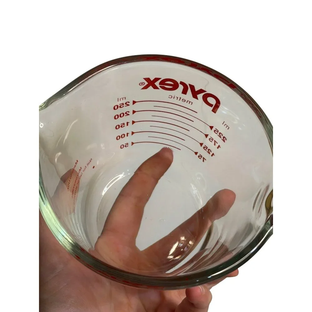 PYREX 250ml 1 Cup Glass Measuring Cup Red Lettering Small Liquid Measure Kitchen
